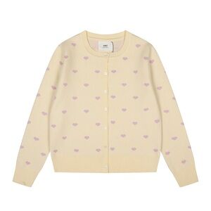 Ami Cream Cardigan with Purple Hearts